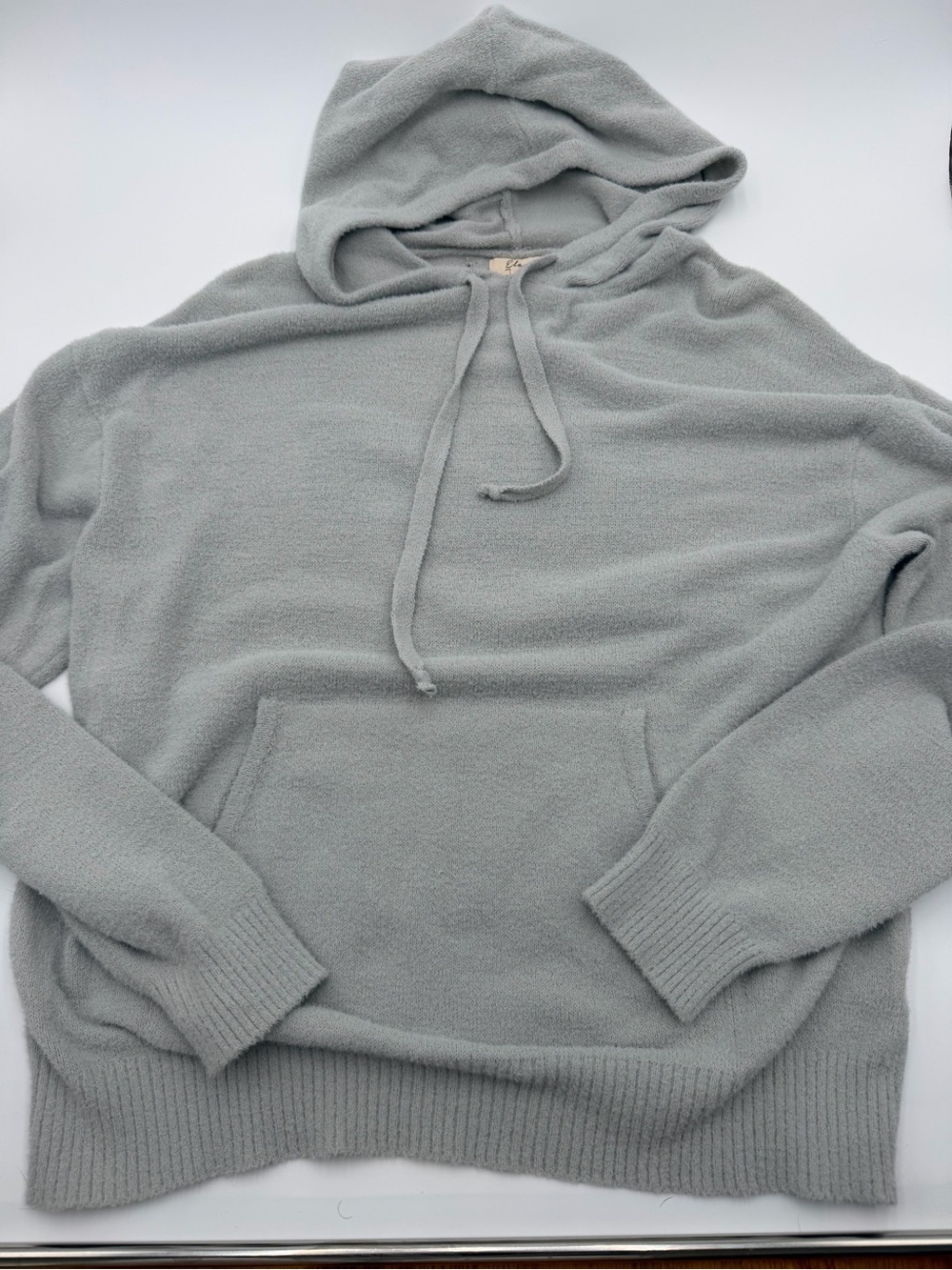 Elan Light Gray Hooded Knit Pullover LOVE